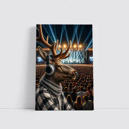 Deer With Headphones At Concert Festival