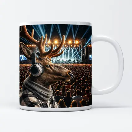 Deer With Headphones At Concert Festival
