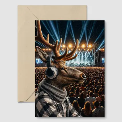 Deer With Headphones At Concert Festival