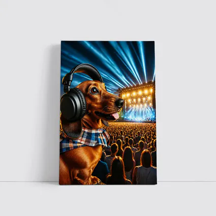 Dachshund With Headphones At Concert