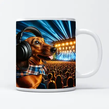 Dachshund With Headphones At Concert