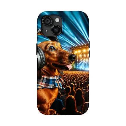 Dachshund With Headphones At Concert