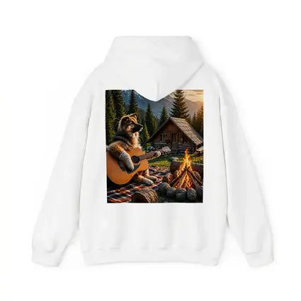 German Shepherd Playing Guitar Forest Cabin