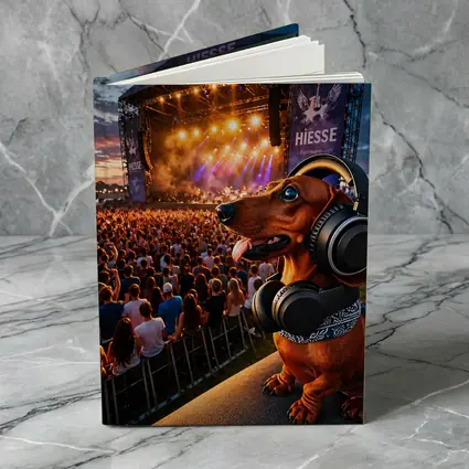 Dachshund With Headphones At Music Festival