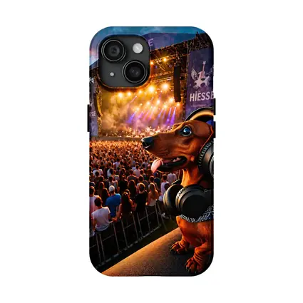 Dachshund With Headphones At Music Festival