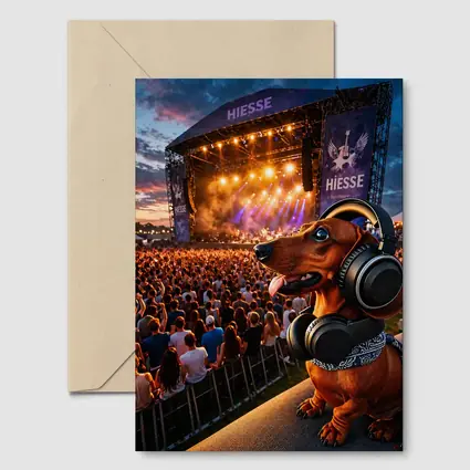 Dachshund With Headphones At Music Festival