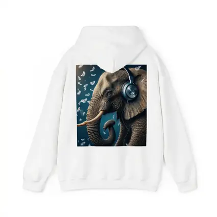 Elephant Wearing Headphones With Flying Feathers