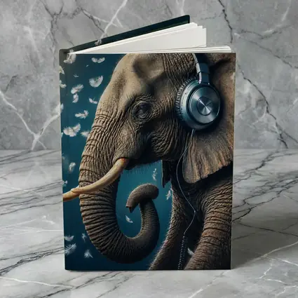 Elephant Wearing Headphones With Flying Feathers