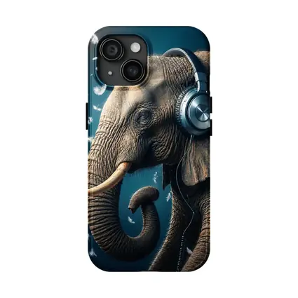 Elephant Wearing Headphones With Flying Feathers