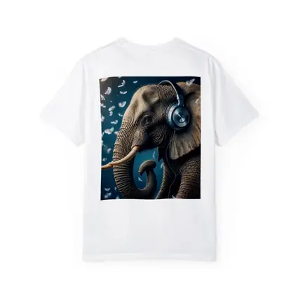 Elephant Wearing Headphones With Flying Feathers