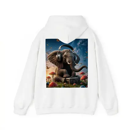 Elephant With Headphones Mushrooms Starry Sky