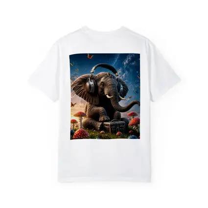 Elephant With Headphones Mushrooms Starry Sky