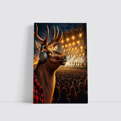 Elk Wearing Headphones at Music Festival