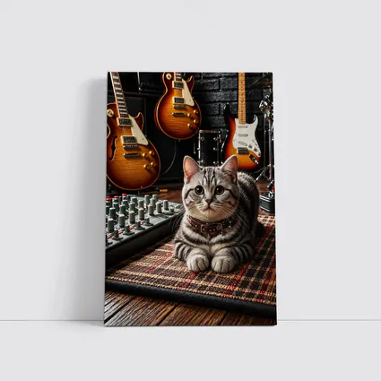 American Shorthair Cat Music Studio Guitars