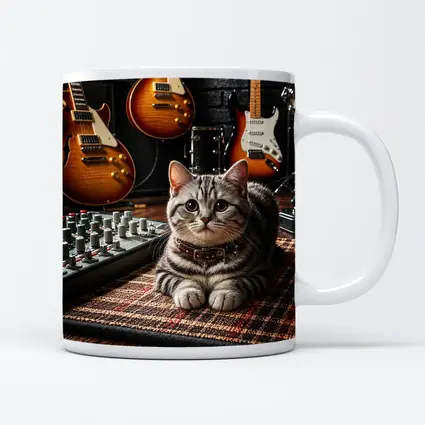 American Shorthair Cat Music Studio Guitars