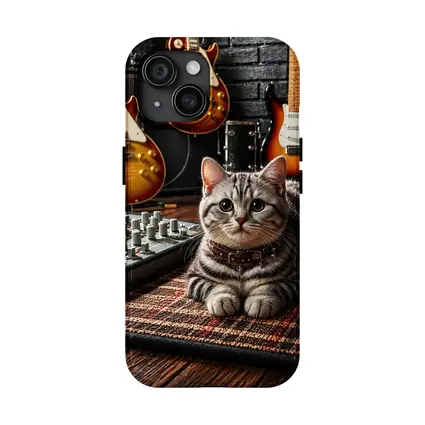 American Shorthair Cat Music Studio Guitars