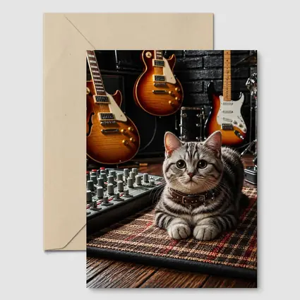 American Shorthair Cat Music Studio Guitars