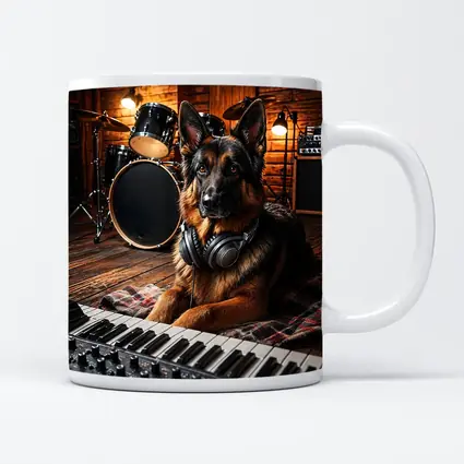 German Shepherd With Headphones in Music Studio