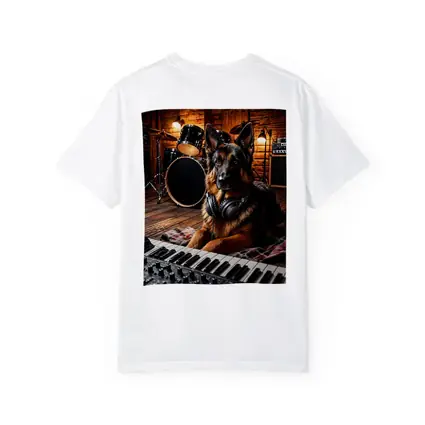 German Shepherd With Headphones in Music Studio