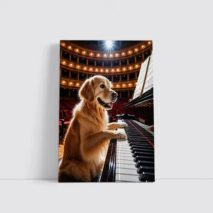 Golden Retriever Playing Piano Concert Hall