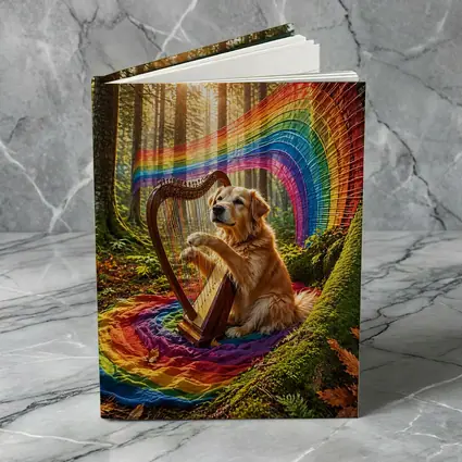 Golden Retriever Playing Harp In Forest