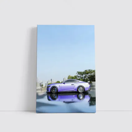 Purple Ford Mustang City Skyline Background
