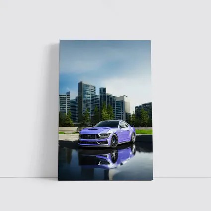 Purple Ford Mustang City Skyline Background