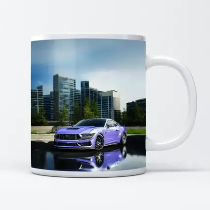 Purple Ford Mustang City Skyline Background