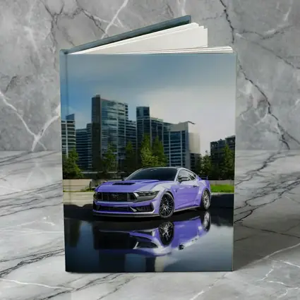 Purple Ford Mustang City Skyline Background