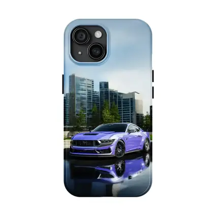 Purple Ford Mustang City Skyline Background