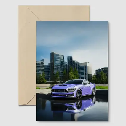 Purple Ford Mustang City Skyline Background