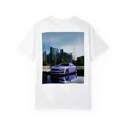 Purple Ford Mustang City Skyline Background