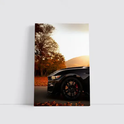 Black Ford Mustang Autumn Sunset Mountain