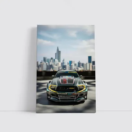 Ford Mustang Race Car City Skyline