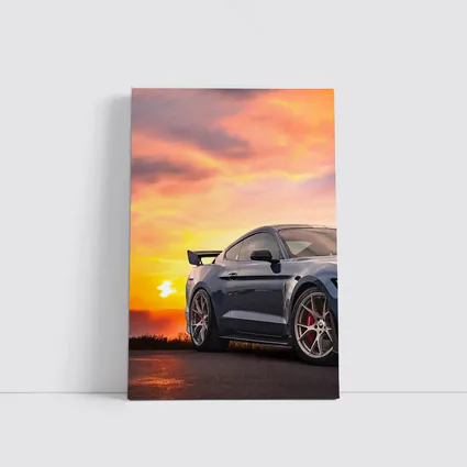 Ford Mustang Blue Coupe Sunset Sky