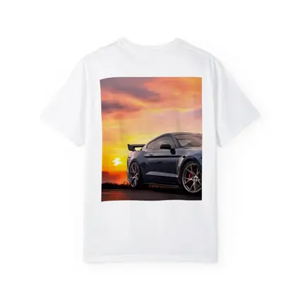 Ford Mustang Blue Coupe Sunset Sky