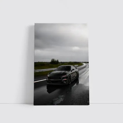 Ford Mustang Black Muscle Car Wet Road