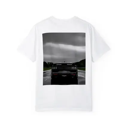 Black Ford Mustang GT Rainy Road