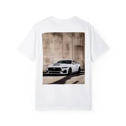 Ford Mustang White Against Concrete Wall