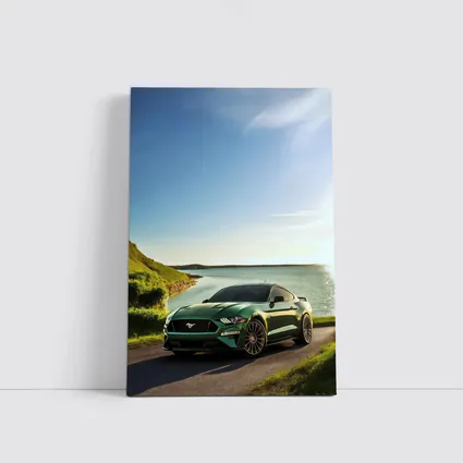 Ford Mustang Green Coastal Road Sunny Day