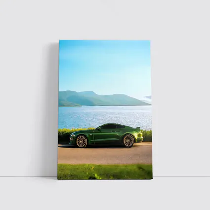 Ford Mustang Green Parked By Lake