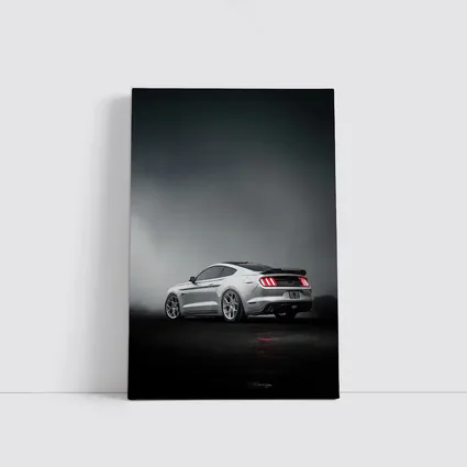 Ford Mustang GT Silver Foggy Dark Background