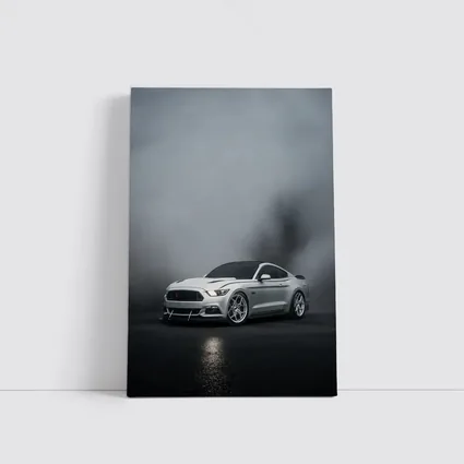 Ford Mustang Silver Stance Foggy Dark Background