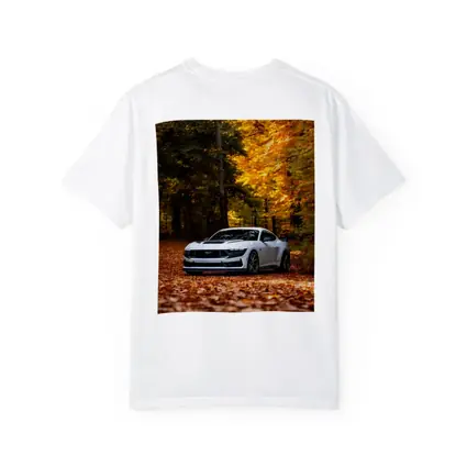 Ford Mustang White Car Autumn Forest
