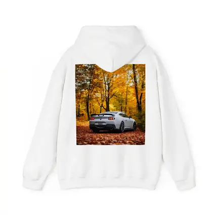 Ford Mustang White Car Autumn Forest