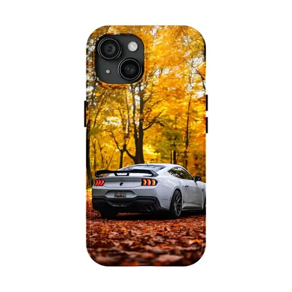 Ford Mustang White Car Autumn Forest