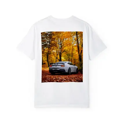 Ford Mustang White Car Autumn Forest