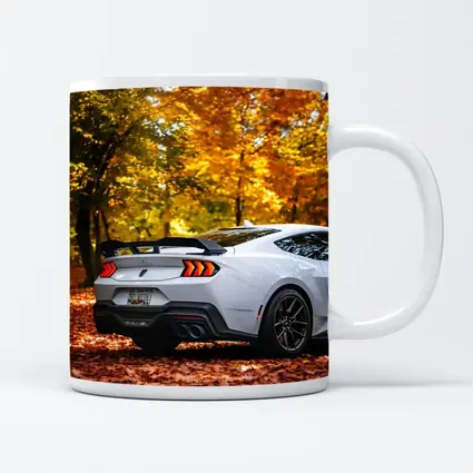 Ford Mustang White Car Autumn Forest