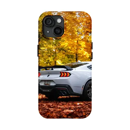 Ford Mustang White Car Autumn Forest