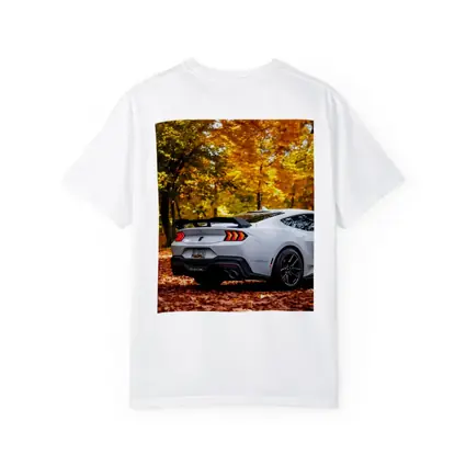 Ford Mustang White Car Autumn Forest